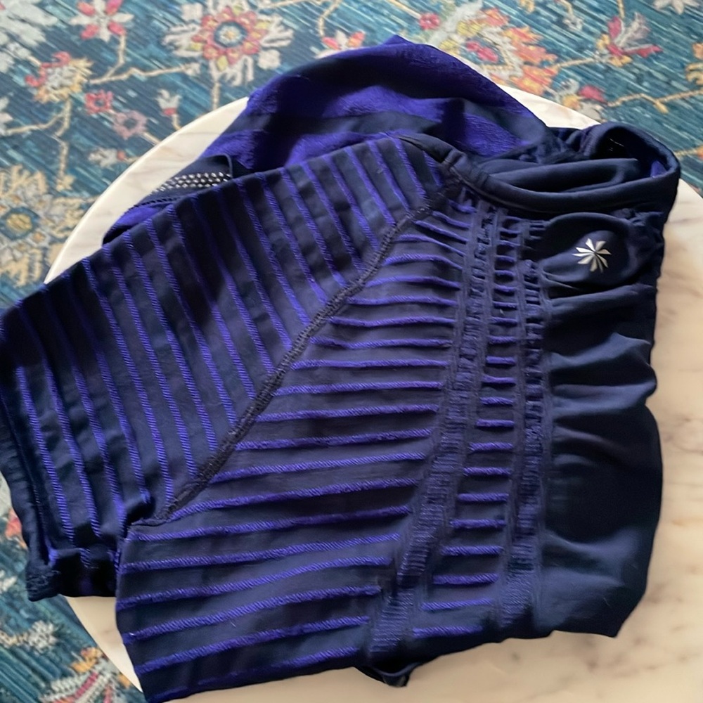Athleta blue short sleeve workout top, size Medium